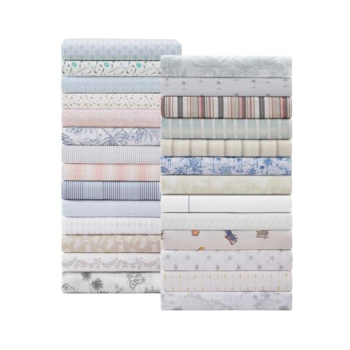 Tommy Bahama - King Size Sheet Set, 100% Cotton Percale Bedding with a Crisp & Cool Feel, Bed Sheets with Matching Fitted Sheet & Pillowcases (Palm Tree Ikat Blue) Tommy Bahama