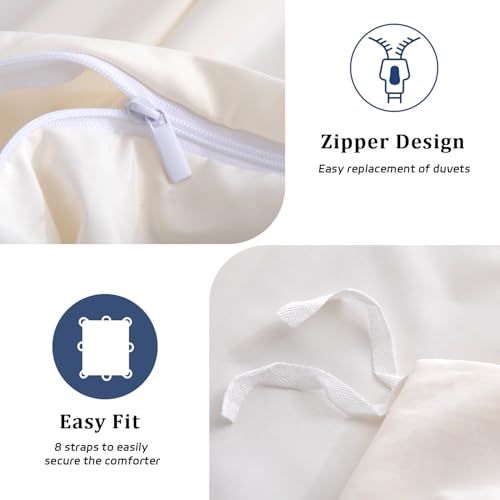 SheRest 1 Piece Duvet Cover Twin Size - 100% Viscose Derived from Bamboo, Soft Breathable Cooling Comforter Cover for Hot Sleepers, 8 Corner Ties and Zipper Closure, No Comforter, Light Beige, 68"x90" SheRest