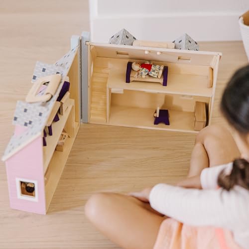 Melissa & Doug Fold and Go Wooden Dollhouse With 2 Dolls and Wooden Furniture,Multi,One Size - WoodArtSupply