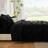 CozyLux Full Size Comforter Sets Black, 7 Pieces Pintuck Bed in A Bag Black Comforter Full Size, Pinch Pleat Bedding Sets with All Season Comforter, Sheets, Pillowcases & Shams CozyLux