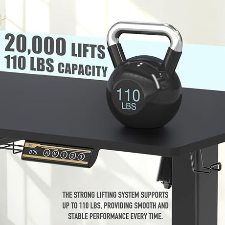 SHW 55 x 28 Inches Electric Height Adjustable Standing Desk with Drawer and Memory Preset, Black SHW