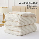 BEDELITE Fleece Twin Comforter Set -Super Soft & Warm Fluffy Cream White Bedding, Luxury Fuzzy Heavy Bed Set for Winter with 1 Pillow case BEDELITE