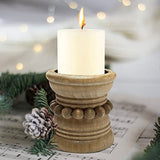 dwellington Farmhouse Rustic Wood Pillar Candle Holder for Pillar Candles, Decorative Beaded Candlestick Holder Stand for Home Décor, Gifts, Wedding (Natural) dwellington
