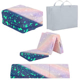 Givjoy Foldable Floor Mattress for Kids, Glow in The Dark Purple Horse Toddler Washable Folding Floor Mat for Nap Daycare, Child Trifold Futon Sofa Bed with Storage Bag for Playroom Girls and Boys Givjoy