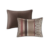 Madison Park Quilt Set Luxurious Jacquard Stripes Design - All Season, Coverlet Bedspread Lightweight Bedding Layer, Shams, Decorative Pillow, Full/Queen(90"x90"), Floral Red 5 Piece Madison Park