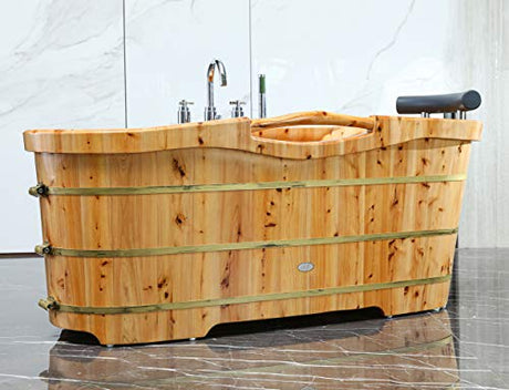 ALFI brand AB1136 61-Inch Free Standing Cedar Wood Bath Tub with Chrome Tub Filler ALFI brand