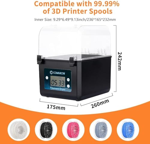 Comgrow Filament Dryer, Upgraded Filament Dry Box, Large-Capacity 3D Filament Dehydrator for 2KG Filament, Compatible with 1.75mm, 2.85mm Filament and PLA PETG TPU ABS Material - WoodArtSupply