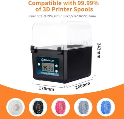 Comgrow Filament Dryer, Upgraded Filament Dry Box, Large-Capacity 3D Filament Dehydrator for 2KG Filament, Compatible with 1.75mm, 2.85mm Filament and PLA PETG TPU ABS Material - WoodArtSupply