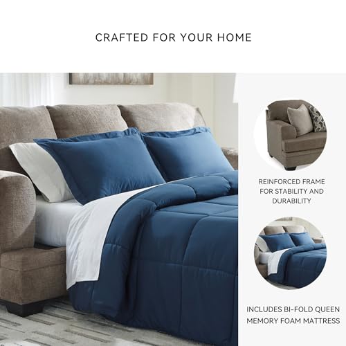 Signature Design by Ashley Stonemeade Contemporary Sofa Sleeper with Folding Gel Memory Foam Mattress, Reversible Cushions and 4 Accent Pillows, Queen, Dark Brown Signature Design by Ashley