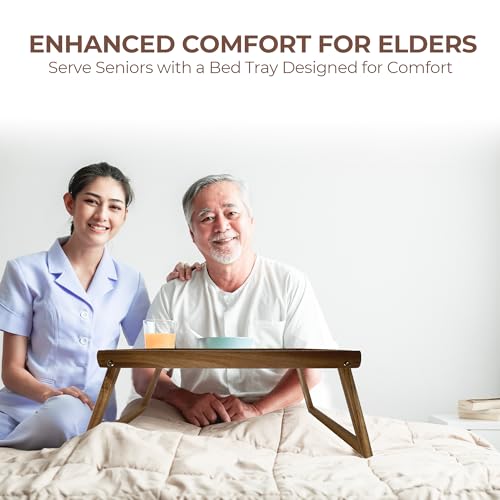 PANDAWOOD Wooden Bed Tray Table with Folding Legs - 100% Acacia Wood Breakfast Tray - Folding Bed Table Tray for Eating and Laptop - Large Bed Desk - Foldable Lap Desk for Laptop on Couch or Bed PANDAWOOD