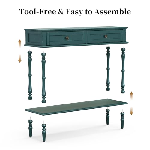 ARTPOWER Console Table for Entryway with 2 Drawers-Minimal Assembly,Green Retro Entryway Table with Storage Cabinets and Open Shelf,Narrow Long Couch Table Behind Sofa for Living Room,Foyer,Hallway ARTPOWER