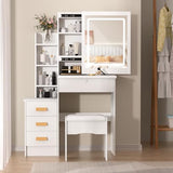 Vanity Desk with Mirror and Lights,Makeup Vanity Desk with Lights 3 Colors,Vanity with 4 Drawers,6 Shelves,Vanity Table Set with Bench for Bedroom,Dressing Table and Chair Set for Girls Women (White) leasote