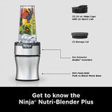 Ninja BN301 Nutri-Blender Plus Compact Personal Blender, 900-Peak-Watt Motor, Frozen Drinks, Smoothies, Sauces & More, (3) 20 oz. To-Go Cups, (2) Spout-Lids (1) Storage-Lid, Dishwasher Safe, Silver Ninja
