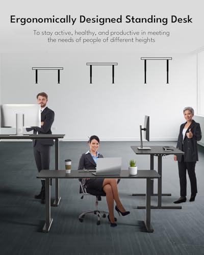 Zontera Standing Desk, Height Adjustable Electric Stand up Desk, 55 x 24 Inches Sit Stand Home Office Desk with Splice Board, Black Frame/Black Top Zontera