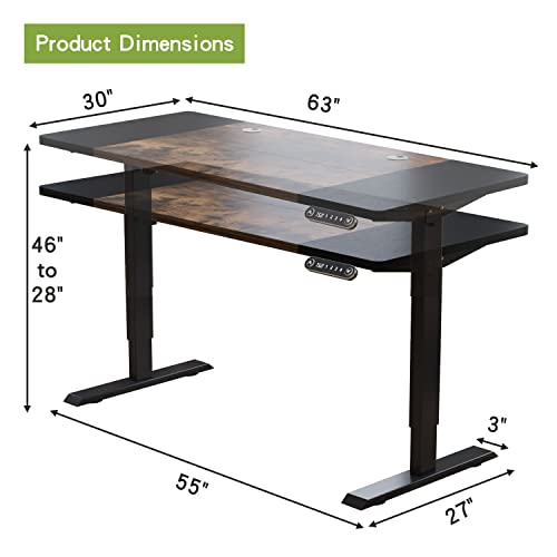 Radlove Electric Height Adjustable Standing Desk, 63x 30 Inches Stand Up Desk Workstation, Splice Board Home Office Computer Standing Table Ergonomic - WoodArtSupply