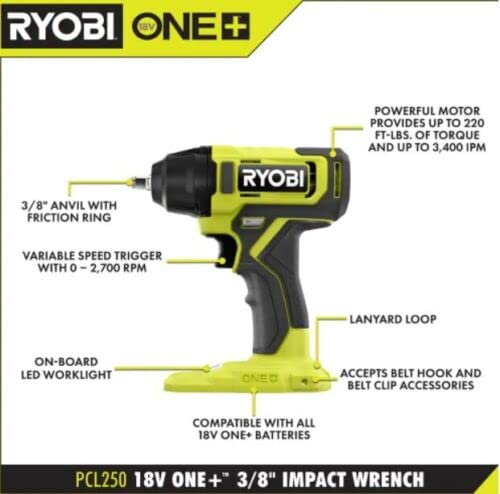 Ryobi PCL250B Cordless 3/8 in. Impact Wrench (Tool Only) RYOBI