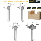 Akylin 4pcs Point Cutting Roundover Router Bit Set,1/4" Shank,Cutting Dia. 3/8“,3/8",1/2" and 1",Round-Over Plunge Cutter for Wood Engraving, 2D and 3D Carving Akylin