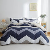 BOLINLIVING Wavy Striped Queen Duvet Cover Set, Blue Geometric Zipper Duvet Cover 104"x90" with 2 Pillow Sham 20"x36", 3 Pieces Soft Breathable Single Bedding Sets with 4 Corner Ties BOLINLIVING