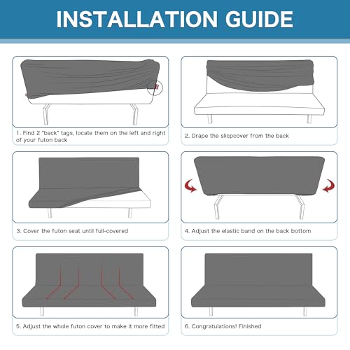 H.VERSAILTEX 100% Waterproof Stretch Futon Slipcover Armless Sofa Cover Furniture Protector Without Armrests Slipcover Soft with Elastic Bottom for Kids, Spandex Jacquard Small Checks, Stone Blue H.VERSAILTEX