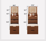 JIJIWANG 3 in 1 Vanity Desk with Plip Top Mirror,Small Make Up Vanity Set with Visible Glass Desktop,Compact Makeup Vanity with 3 Drawers,Dressing Table for Bedroom,Mother's Day(48cm,Walnut) JIJIWANG