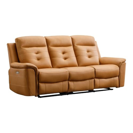 EBELLO Power Recliner Sofa Couch, Breathable Faux Leather Reclining Couches with USB Charging Port, Overstuffed Armrest and Backrest, 3-Seater Electric Recliner Sofa for Living Room, Brown EBELLO