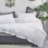 CLOTHKNOW White Ruffles Queen Comforter Set Farmhouse Bedding Comforter Sets Shabby Chic Comforter Soft Comforter with 2 x Pillow Cases CLOTHKNOW
