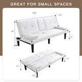 ODOLAR 67" Futon Sofa Bed,Convertible Sofa Bed with 2 Cup Holders,Sleeper Couch PVC Leather Removable Soft Armrest Small Couch for Living Room Apartments ﻿ (White) ODOLAR