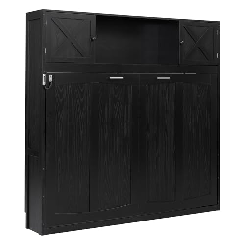 Harper & Bright Designs Full Size Murphy Bed, Wood Hidden Foldable Wall Bed Frame with Storage Cabinet for Bedroom, Office, Space-Saving, Black Harper & Bright Designs
