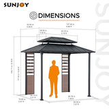 Sunjoy 7 x 9 ft. Grill Gazebo, 2-Tier Hardtop Gazebo Pergola with Ceiling Hooks and Storage Shelves, Matte Black Sunjoy
