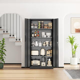 SUNCROWN 72" Metal Storage Cabinet - Heavy-Duty Metal Garage Cabinet with 4 Adjustable Shelves & 2 Doors for Tools, Office, Home, Workshop,Black-Small SUNCROWN