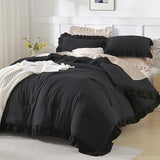Andency Black King Size Comforter Set, 3 Pieces Farmhouse Shabby Chic Bedding Comforters & Sets, Soft Fluffy Lightweight All Season Down Alternative Bed Blanket Set Andency