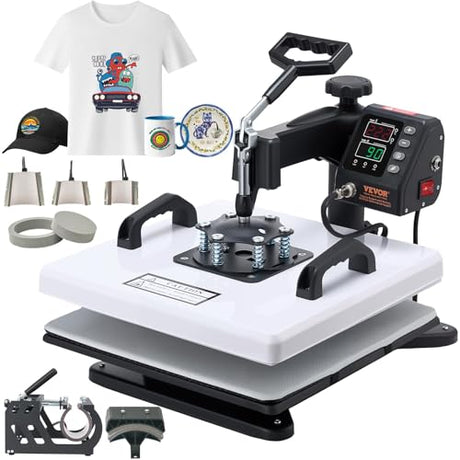 VEVOR Heat Press Machine, 15 x 15 in, 8-in-1 Multifunction, 360° Swing Away, Heat Up Fast and Even, Digital Precise Control, Sublimation Press Machine for T-Shirts, Mugs, Tumblers, Caps, Plates VEVOR