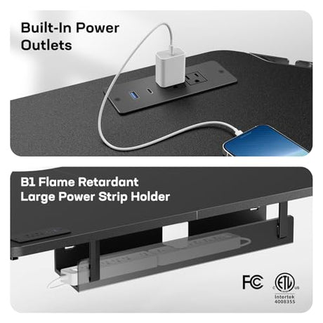 HUANUO Electric L Shaped Standing Desk, 63" x 63" Height Adjustable Corner Standing Desk with Built-in Power Outlets & Power Strip Holder, Sit Stand Up Table with 4 Preset Heights, Black HUANUO