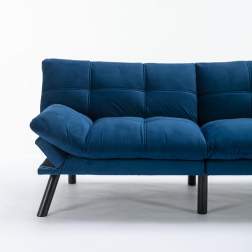 LLS 70.87" Velvet Futon Sofa Bed, Modern Convertible Sleeper Sofa Couch with Adjustable Backrest and Armrests, Tufted Loveseat Sofa with Metal Legs for Living Room, Bedroom, Apartment, Navy Blue LLS