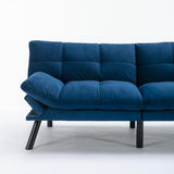 LLS 70.87" Velvet Futon Sofa Bed, Modern Convertible Sleeper Sofa Couch with Adjustable Backrest and Armrests, Tufted Loveseat Sofa with Metal Legs for Living Room, Bedroom, Apartment, Navy Blue LLS
