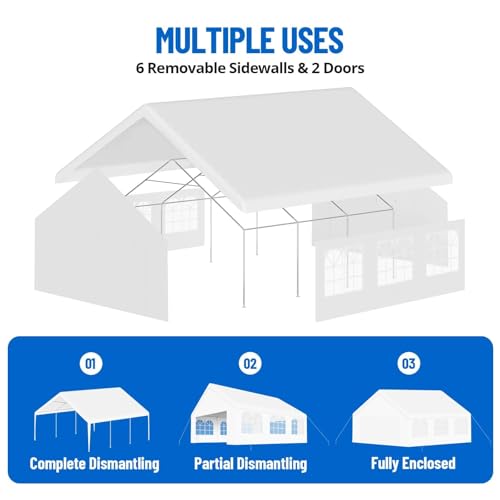 20'X20' Party Tent, Outdoor Heavy Duty Wedding Gazebo, Removable Sidewalls, Water & UV Resistant, Event Shelter Canopy Tent for Parties Carport BBQ, White & Straight Edge BouPower