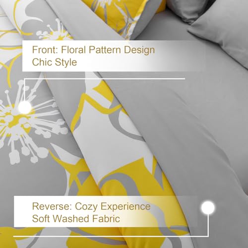 Anibedding Yellow Floral Comforter Set King Size 7 Pieces Reversible Bed in a Bag with Sheets Set for All Season, Soft Microfiber Complete Bedding Set King (104"x90") Anibedding
