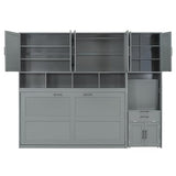 Harper & Bright Designs Twin Size Murphy Bed, Wooden Twin Wall Bed Frame with Closet, Drawers & Desk, Gray Harper & Bright Designs