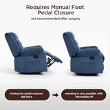 360° Swivel Rocker Recliner Chair for Adults, Nursery Manual Reclining Chair with Arms and Back, Upholstered Glider Rocking with Side Pockets for Living Room, Bedroom Nursing use, Corduroy, Blue