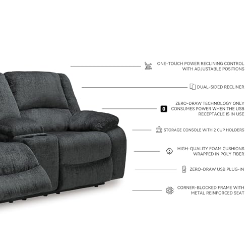 Signature Design by Ashley Draycoll Power Double Reclining Loveseat with Storage Console & USB Plug, Dark Gray Signature Design by Ashley