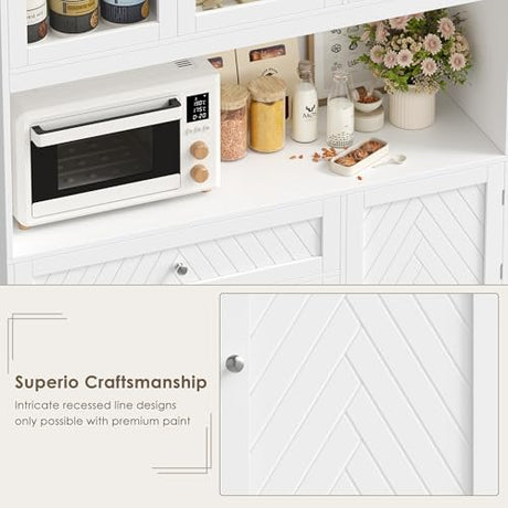 BOTLOG 72” Tall Kitchen Pantry Storage Cabinet, Modern White Kitchen Hutch with Large Storage Drawer, Countertop, Adjustable Shelves, Food Pantry Cabinets for Dining Room, Living Room BOTLOG
