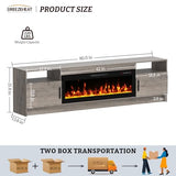 BREEZEHEAT Electric Fireplace TV Stand with 42 inch Fireplace Up to 90" TVs-Led Entertainment Center, High Glossy Doors-80 inch TV Cabinet，Modern Media Console for Living Room (Oak Grey) BREEZEHEAT