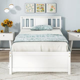 Giantex Wood Twin Bed Frames with Headboard, Mid Century Solid Wood Platform Bed with Wood Slat Support, Single Panel Bed, No Box Spring Needed, Twin Bed Frames for Kids, White Giantex