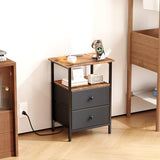Smoproper Nightstand with Charging Station, Bedside End Table with 2 Fabric Drawers for Bedroom, Side Table with USB Ports and Outlets (Brown Black) Smoproper