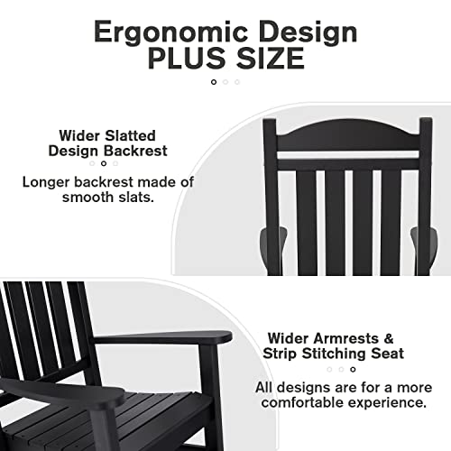 Devoko Rocking Chair Plastic Outdoor Indoor Patio Rocker Chair High Back All Weather Rocker for Patio Backyard Porch Garden (Black)