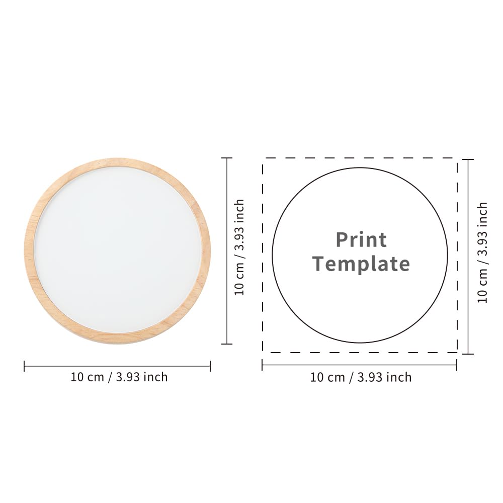 PYD Life 6 Pack Sublimation Night Lights Blanks LED Glass Photo Frames Panels White 3.5" Round with Warm Light,with 3.9" Round Wooden Display Base for Heat Press Machine Printing