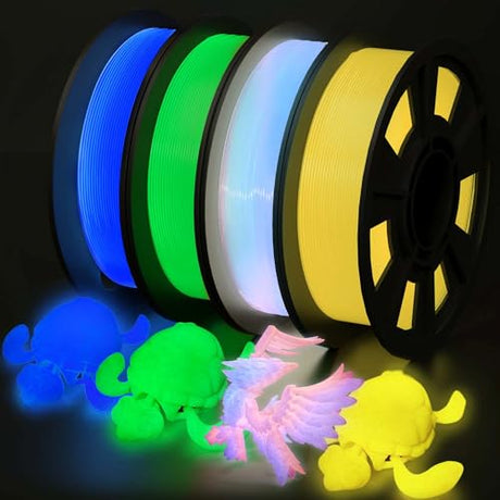 YOUSU 3D Printer Filament Bundle, Glow in The Dark Filament Multicolor, Green, Blue, Yellow and Rainbow PLA Filament 1.75 mm, Dimensional Accuracy +/- 0.03 mm, 250g X 4 Pack Yousu