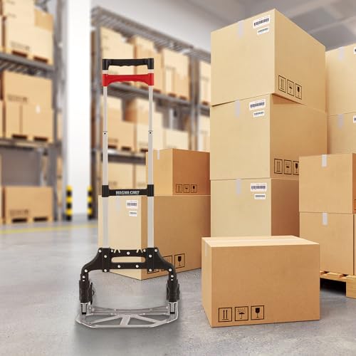 Magna Cart Personal 150 Pound Capacity Aluminum Folding Hand Truck with Telescopic Handle and Foldable Wheels for Industrial, Black and Red Magna Cart