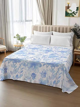 King Size Flat Bed Sheet,Blue Botanical Microfiber Brushed Single Flat Sheet Only,Retro Ink Floral Flower Modern Minimalist Soft & Breathable Top Sheet Lightweight Quilt Hotel Luxury Bedding ZOE GARDEN
