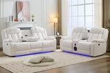Power Recliner Sofa Set 5-Seater with Zero Gravity,Bass Speaker,Wireless Charger,USB/Type-C Ports,LED Lights,Cup Holders,Faux Leather Electric Reclining Loveseat Couch Recliner Sets,2 Piece,White